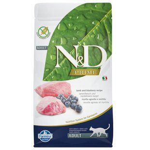 Беззерновий сухий корм Farmina N&D Grain Free&nbsp;Prime Cat Lamb & Blueberry&nbsp;Adult  для дорослих котів ягня з чорницею 300 г 156410 фото