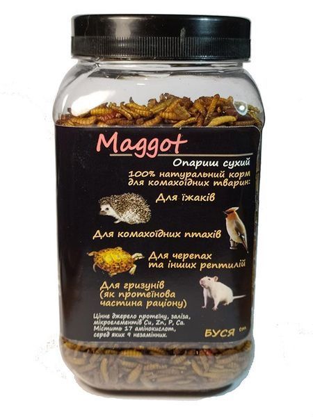 Корм Опариш сухий Maggot тм "Буся" для рептилій, їжаків, птахів, великих риб 450 мл / 160 г 4820238840218 фото